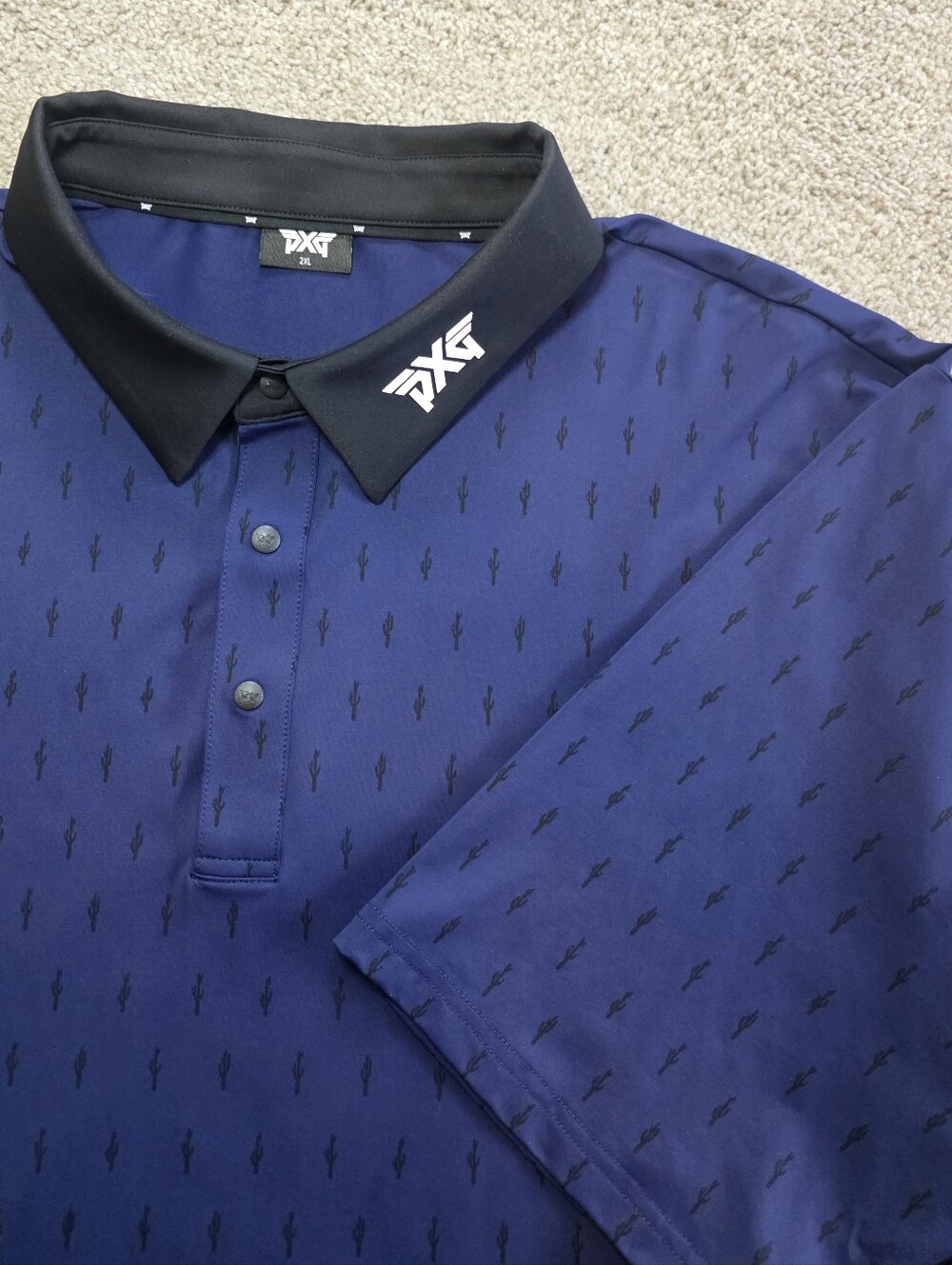 PXG Men’s Cactus Print Comfort Fit Golf Polo – Navy/Black – 2XL *Like New*